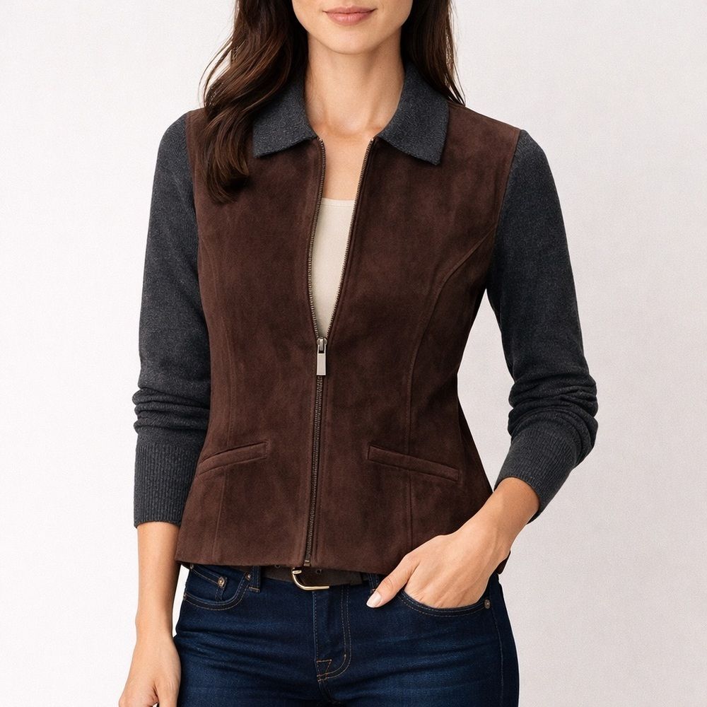 NWT Classiques Entier Suede Front Zip Cardigan Jacket Merino Wool Sz Medium VTG